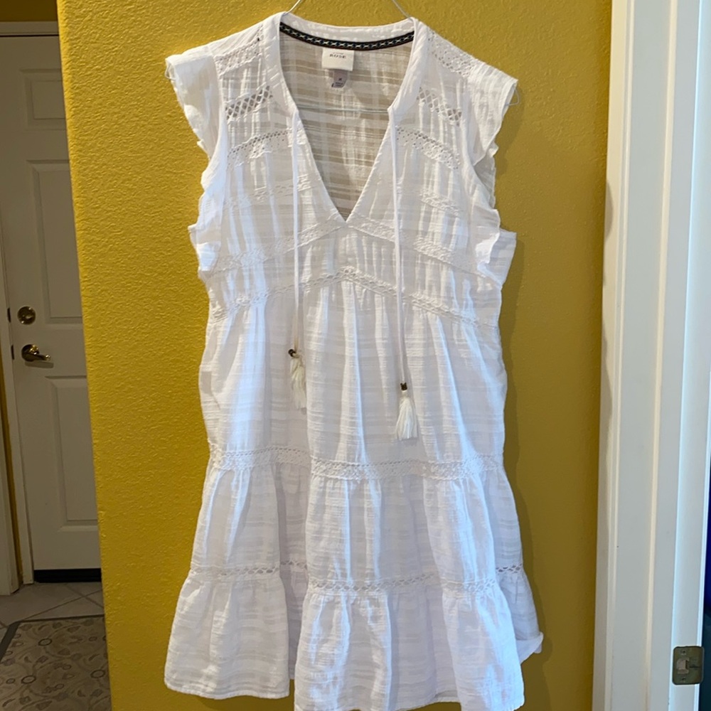 Knox Rose White Knit Tiered V-Neck Tassel Sundress
